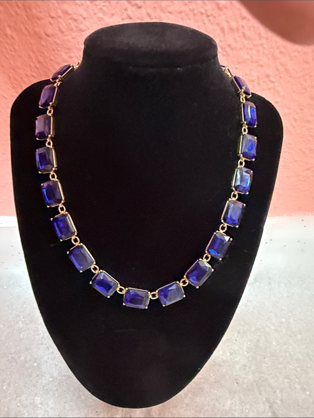 Park Lane Gold-Link Necklace with Royal Blue Rectangular Stones